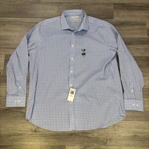 NWT Lauren Ralph Lauren Men's 2XL 18 34/35 Blue Plaid Cotton Nylon Button Up L/S